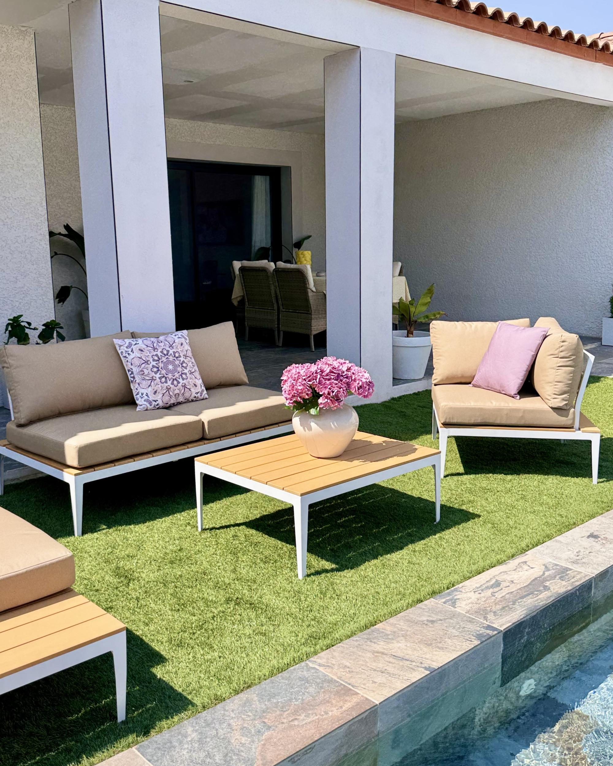 Tuin hoekloungeset met tafel 5-zits POSITANO Lichtbruin