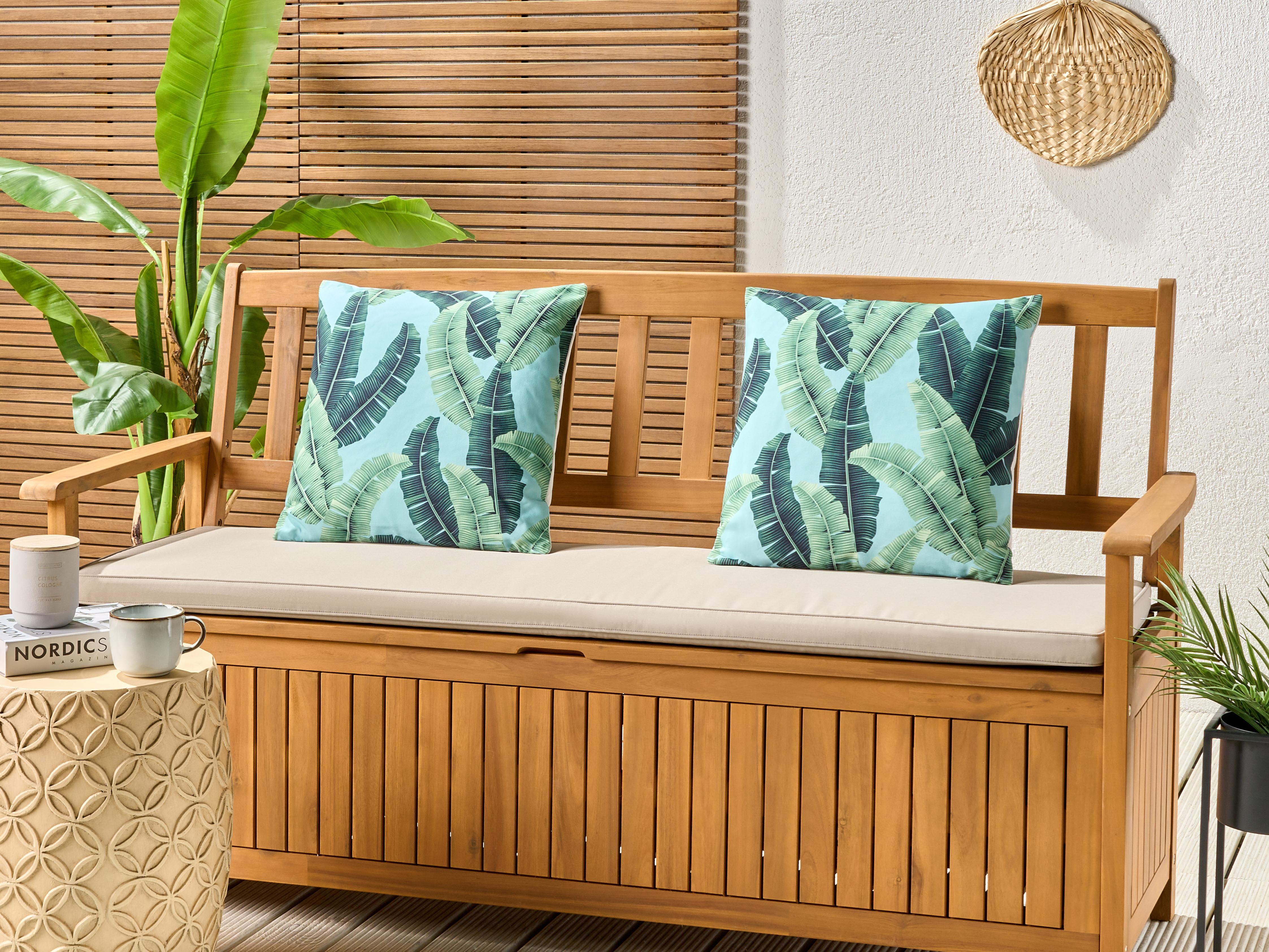 Set van 2 tuinkussens BOISSANO bladpatroon 45 x 45 cm Groen