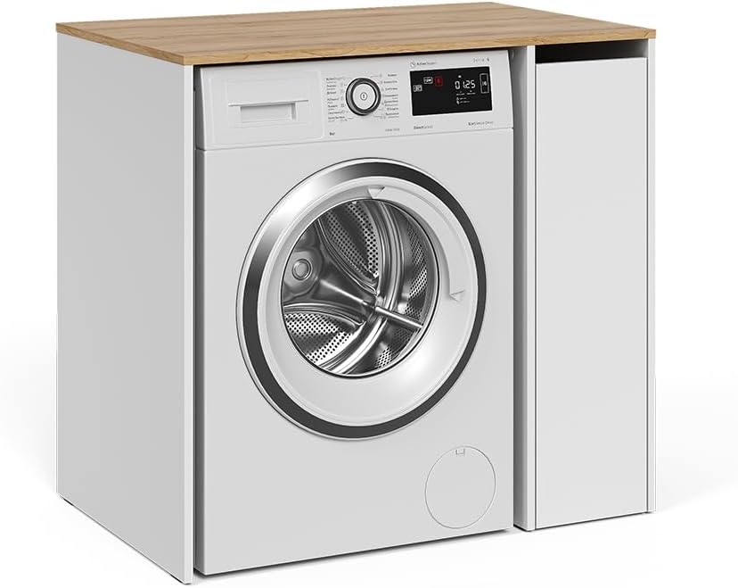 Vicco Waschmaschinenschrank Viktor, Weiß/Artisan, 93.6 x 88.2 cm mit Fächern und Tür