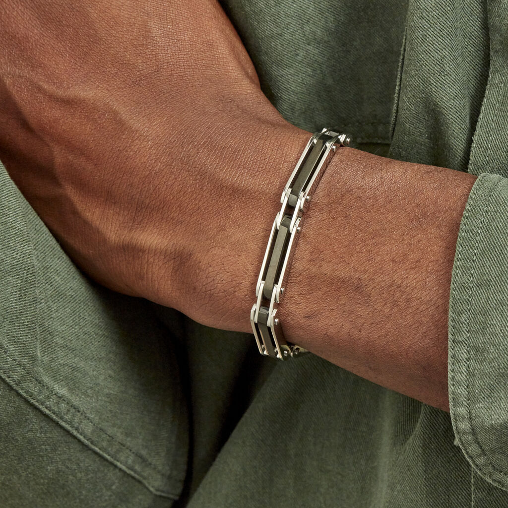 Bracelet Jourdan Homme El Castillo Acier Bicolore Noir Et Blanc