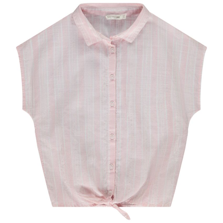 Chemise manches courtes rayée à nouer pour fille - Rose