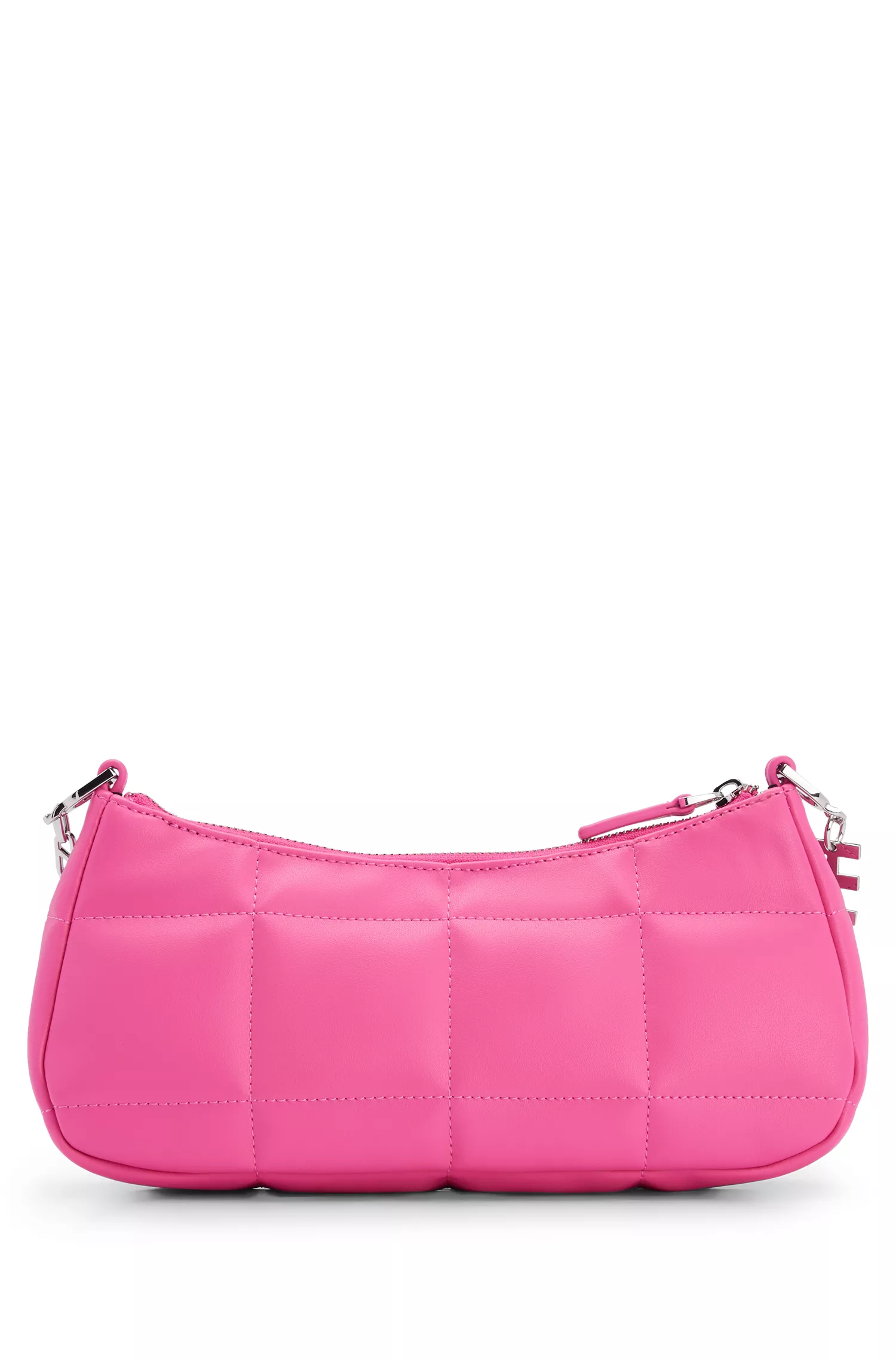 Bolsa hobo HUGO vermelha em couro sintético com alça de corrente com o logotipo.