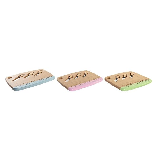 DKD Home Decor Tábua de Queijos Azul Cor de Rosa Aço Inoxidável Verde Bambu (33,5 X 24 X 2 cm) (3 Unidades) - 8424002027766 - S3041359