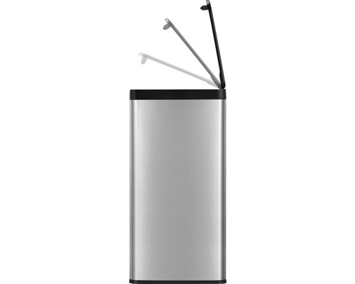 EKO Essential Touch prullenbak met scharnierend deksel, 2 compartimenten (2 x 20 l), zilver/zwart geborsteld mat