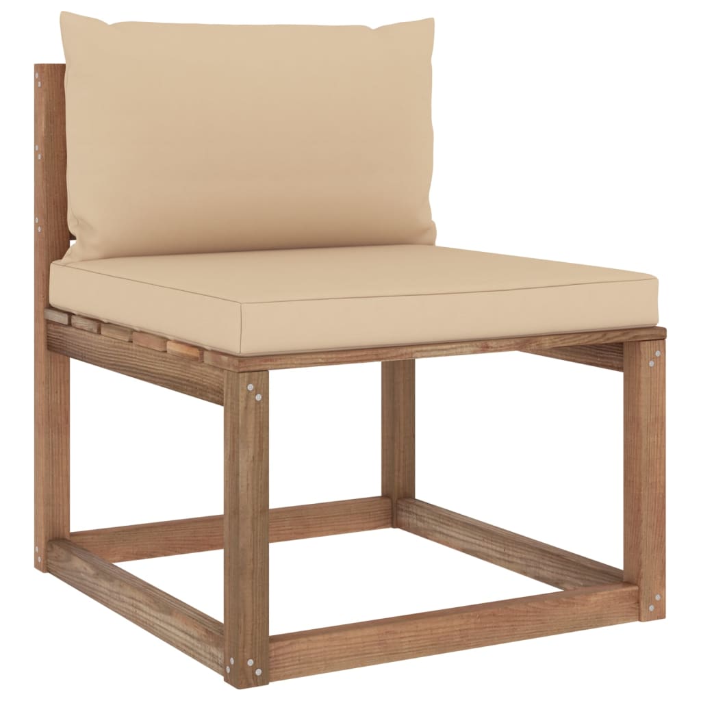 Salon de jardin palette meuble d'extérieur ensemble de mobilier 3 pièces avec coussins bois de pin imprégné