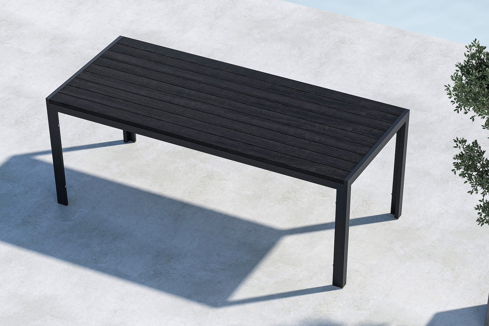 Mirko spisebord Hagebord i sortlakkert aluminium med sort plywood bordplate.