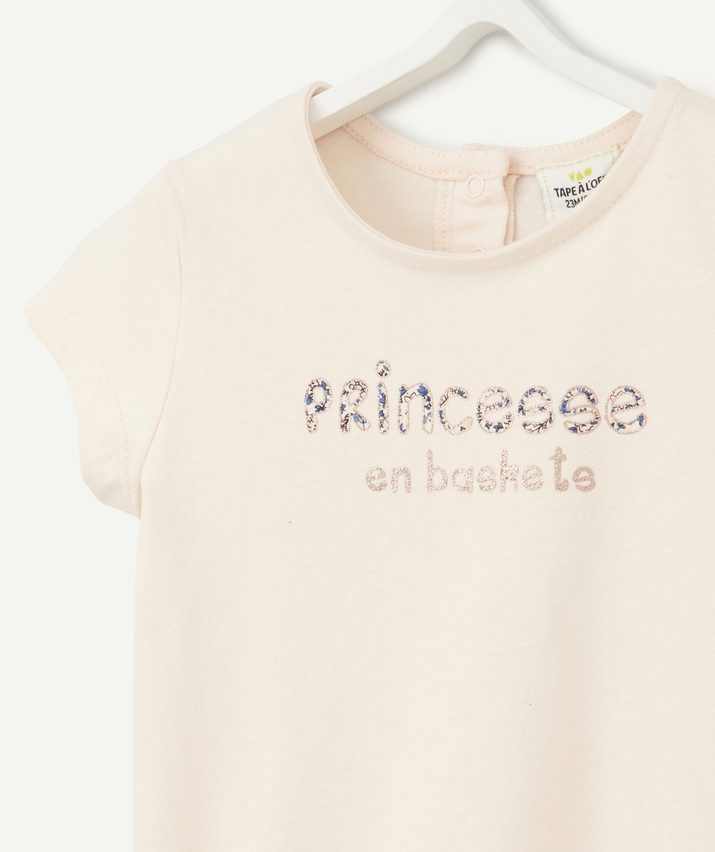 T-SHIRT ROSE BÉBÉ FILLE EN COTON BIOLOGIQUE AVEC MESSAGE PRINCESSE