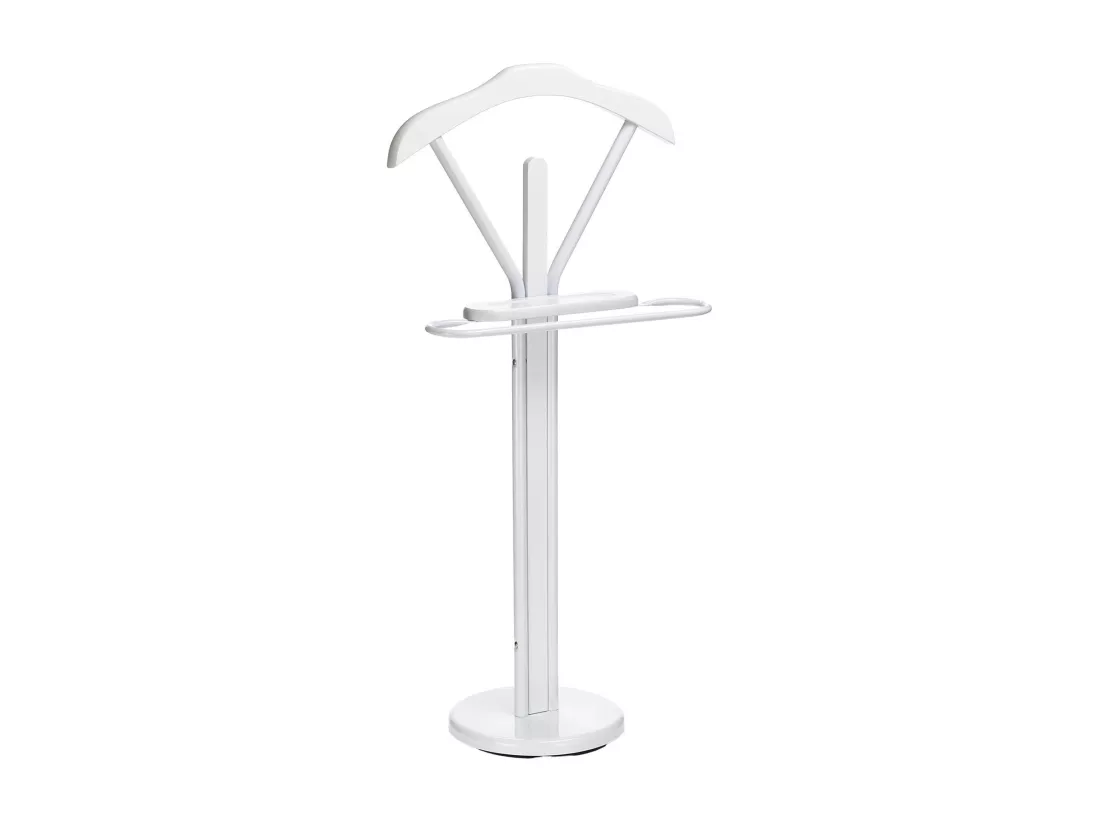 Valet de chambre MATTEO chevalet de nuit portant pour vêtements, structure en métal et en bois laqué couleur blanc