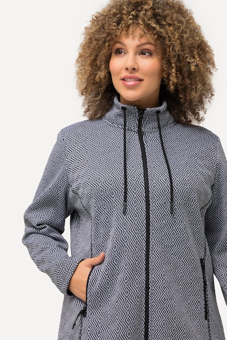 Strickfleece-Jacke, grafisches Muster, Stehkragen