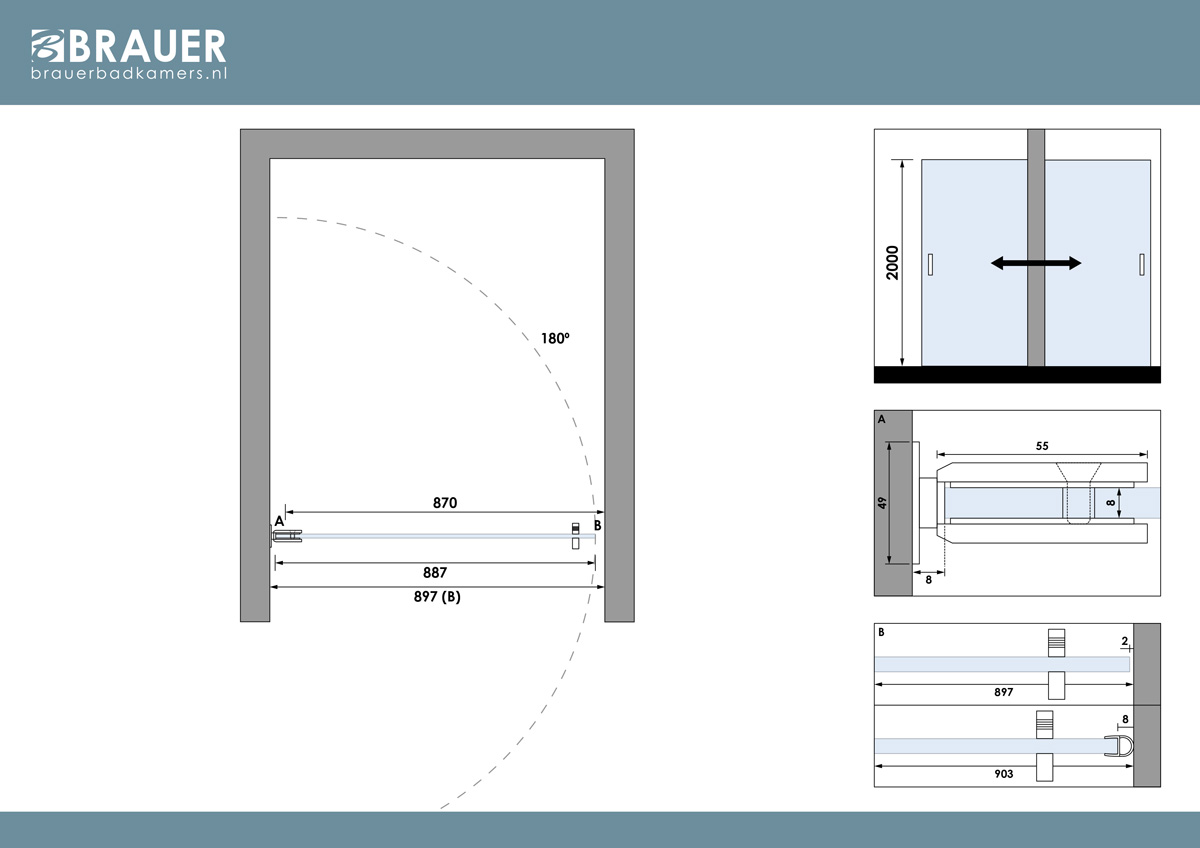 Brauer Void profielloze nisdeur 90cm RVS geborsteld PVD