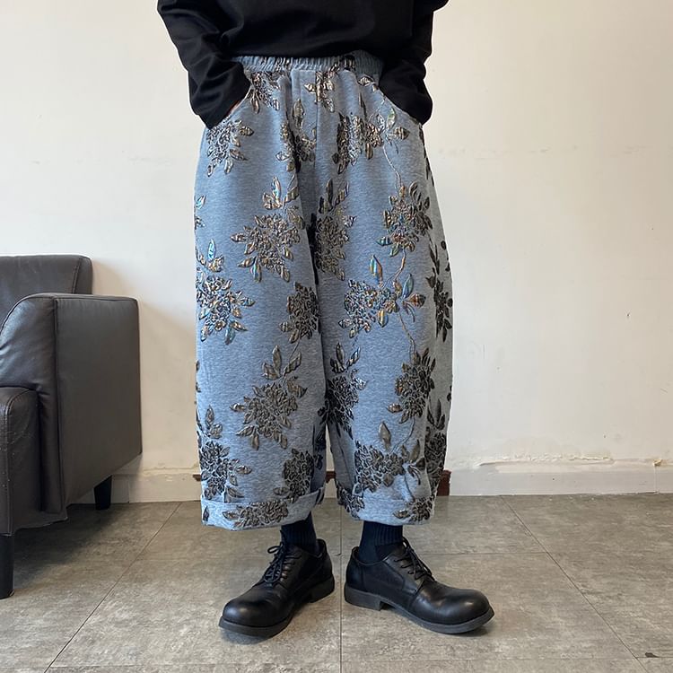 Freehop - Elastische taille bloemen cropped harembroek