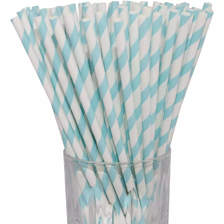 Luxentu Papier-Trinkhalme gestreift 20 cm 100er Set hellblau