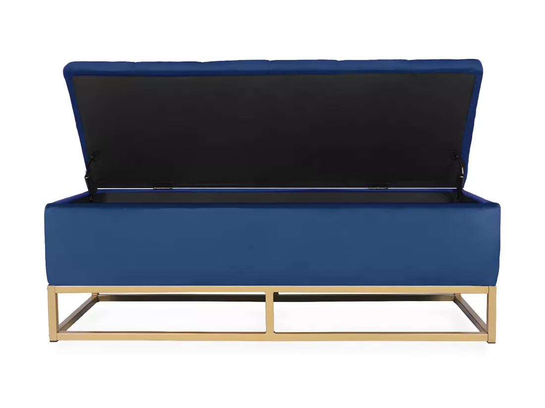 Banquette coffre Angele Velours bleu pieds or