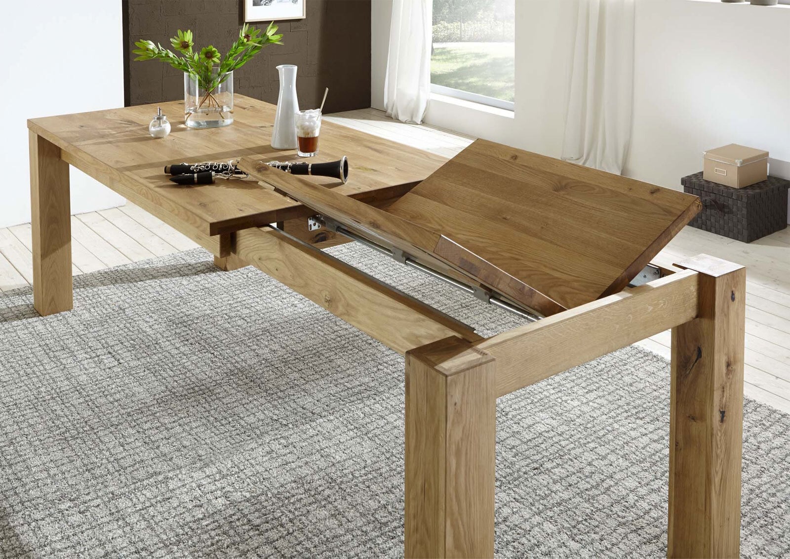 Esstisch 160-230 x 90 cm Wildeiche massiv geölt