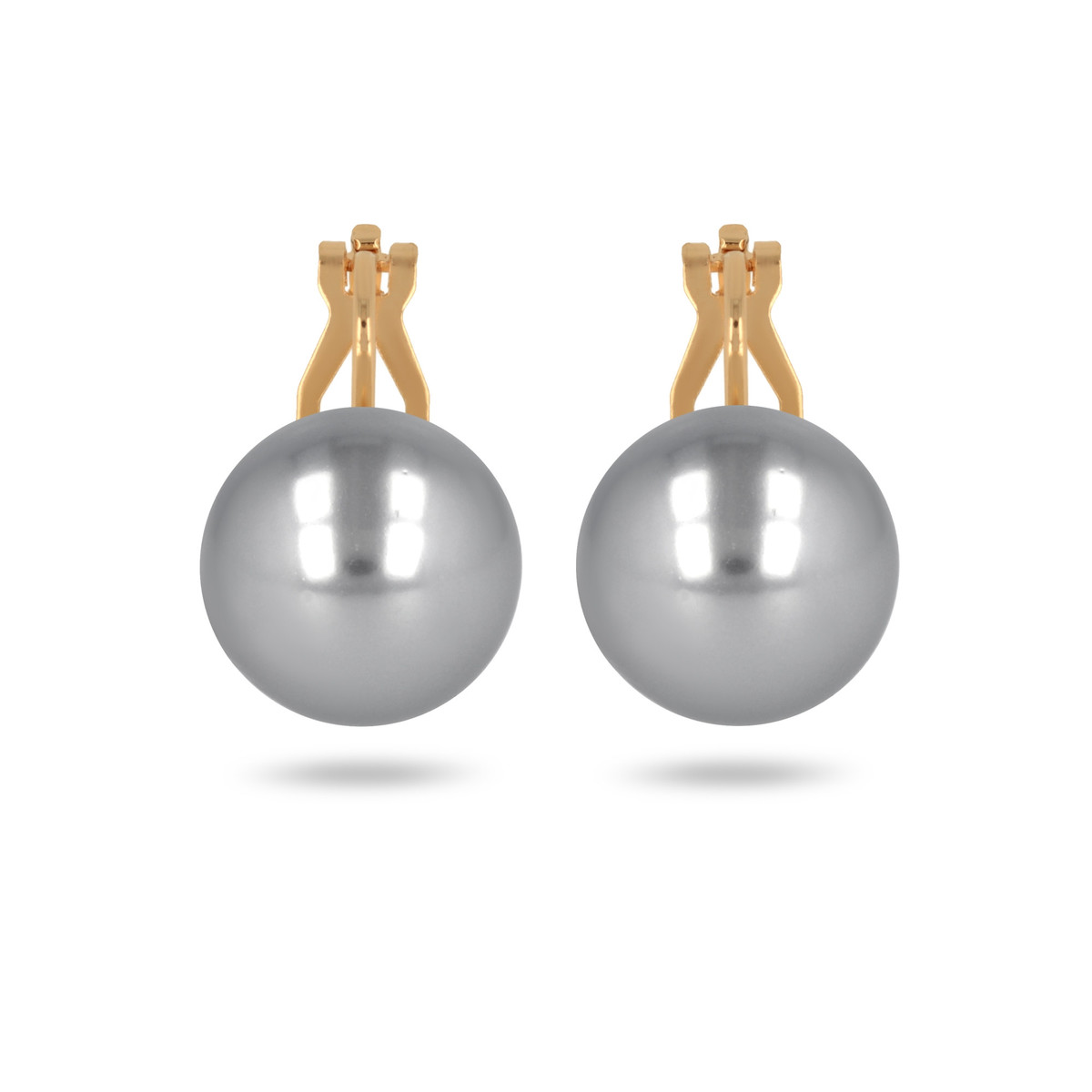 Boucles d'oreille plaqué or clip avec perle d'imitation de Majorque gris 14MM