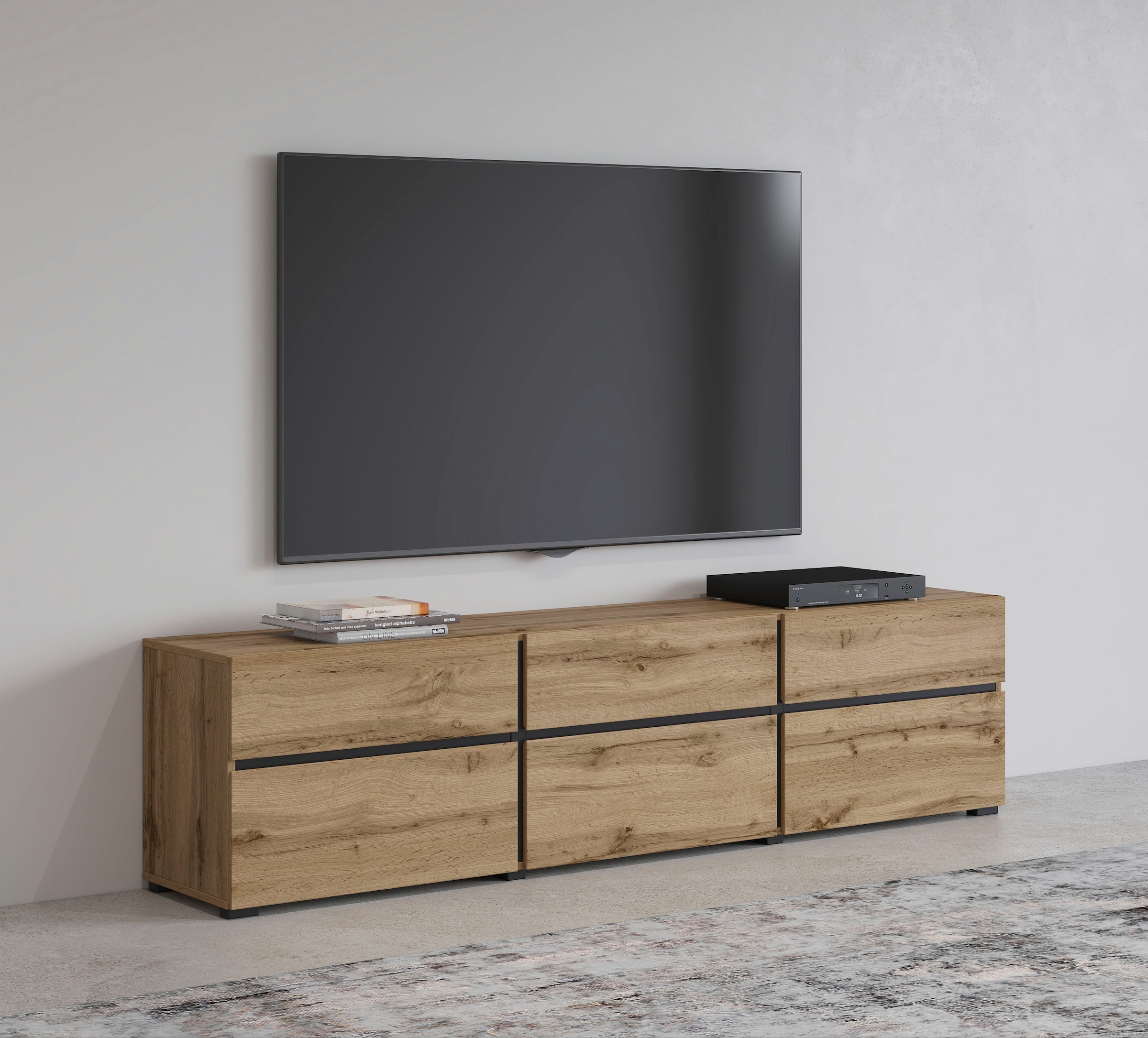 INOSIGN Lowboard »Cross, moderne grifflose TV-Kommode,3 Klappen/3 Schubkästen« Breite 180 cm, TV-Schrank mit viel Stauraum, TV-Board