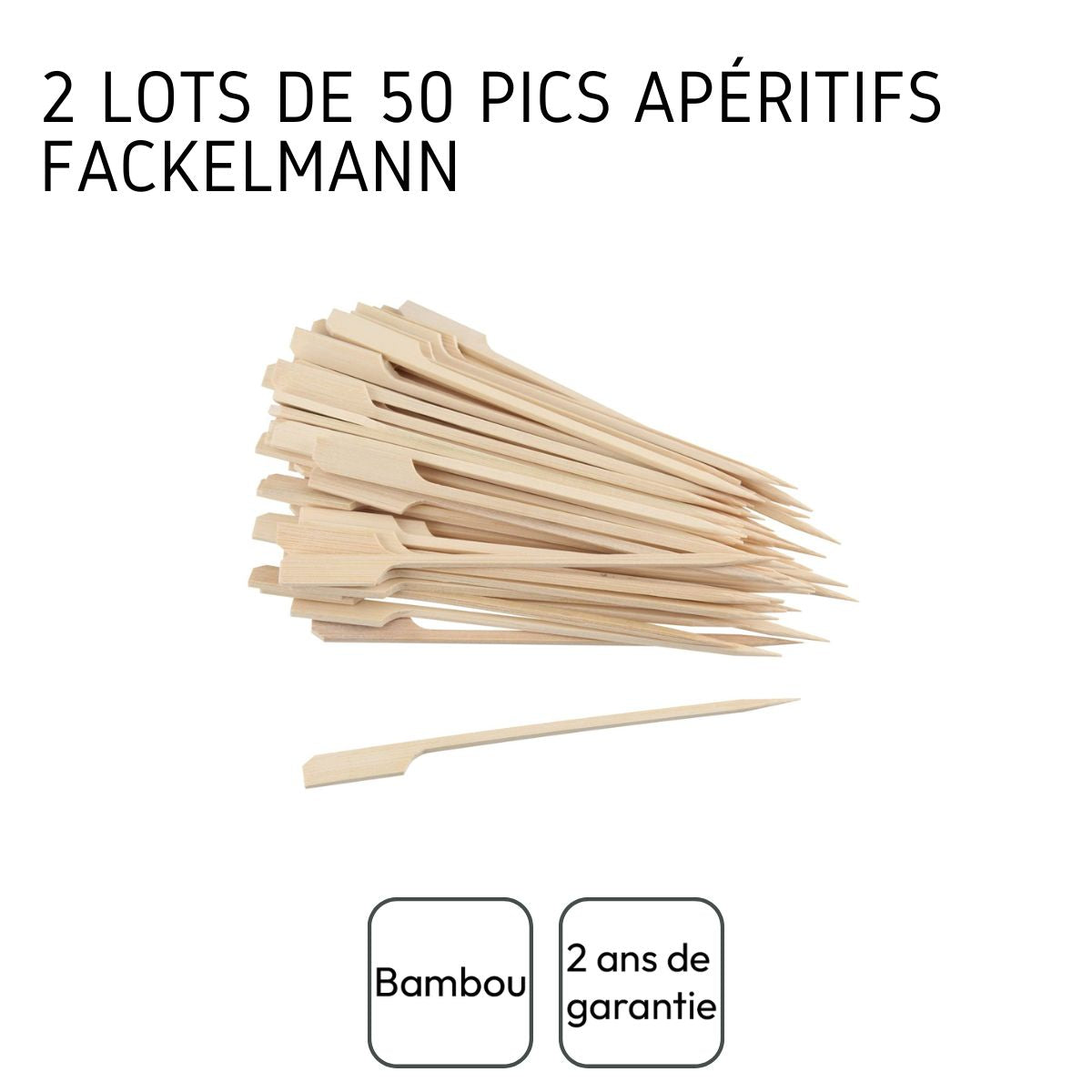 2 Lots de 50 pics à brochettes en bois 56636 Wood Edition Fackelmann