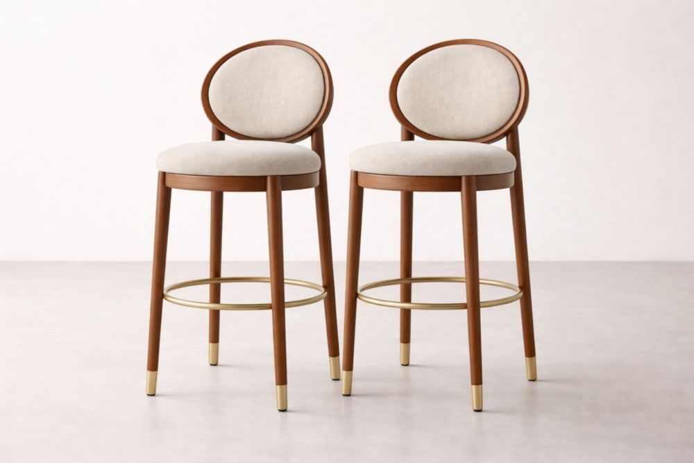 2er Set Barhocker mit Polsterung und Massivholz Beige