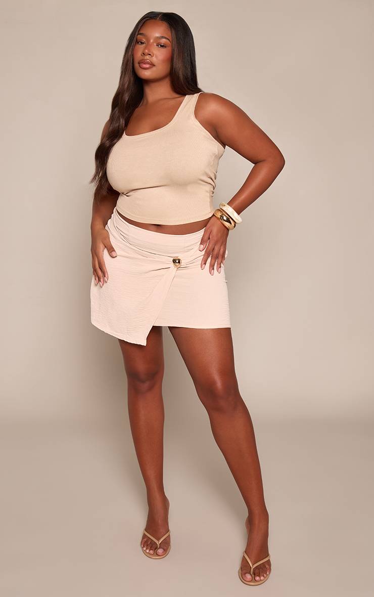 Crème Jupe Courte Grande Taille À Détail Enveloppant En Mousseline