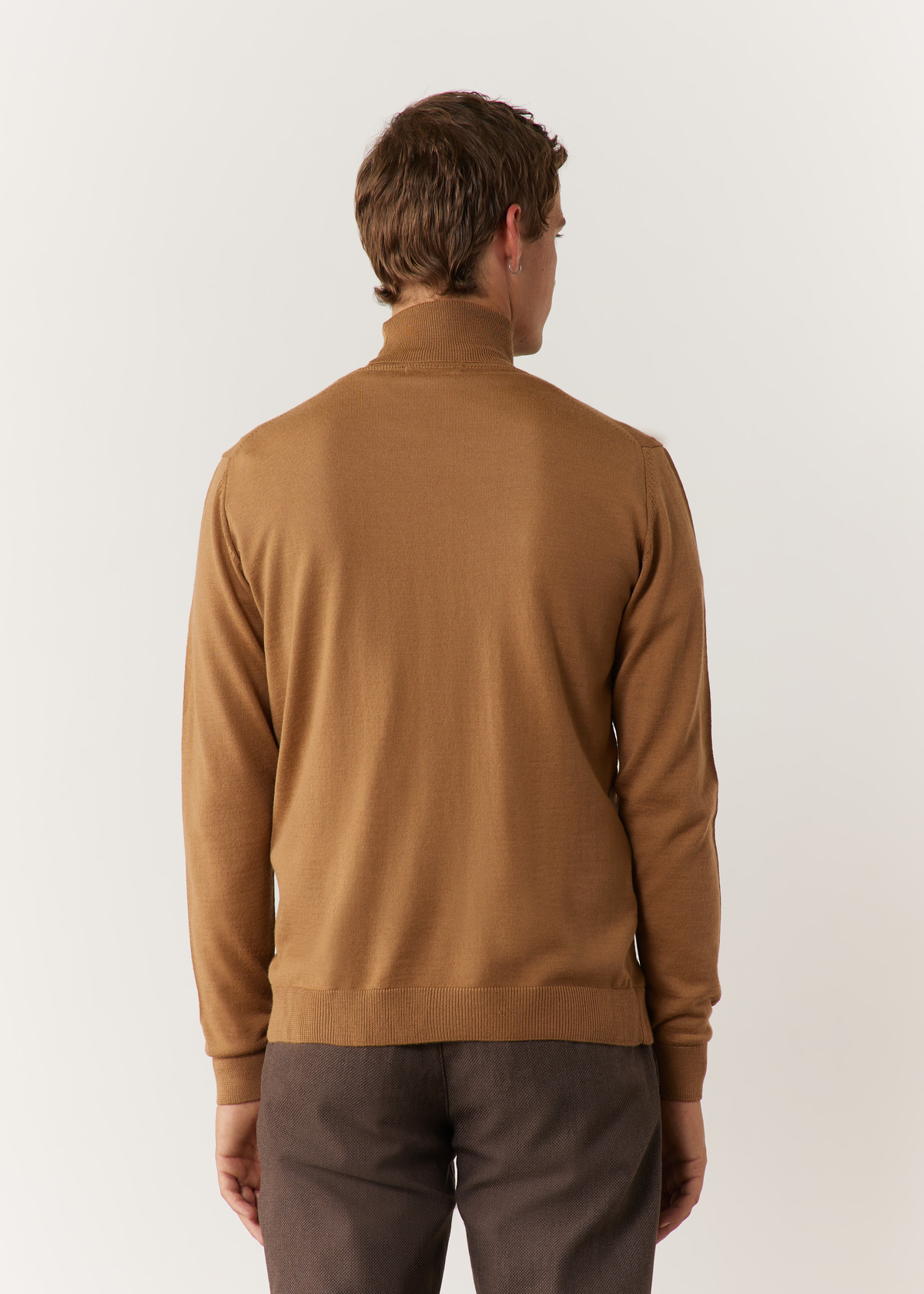 Pull col roulé en laine Mérinos mélangée unie cognac