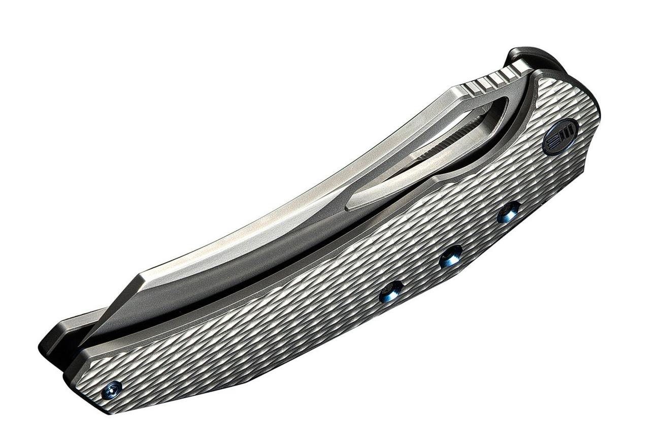 WE Knife Epaulette WE24024-3 Polished Bead Blasted M390 Diamond Patterned Polished Bead Blasted Titanium, zakmes, Gavko Knives design