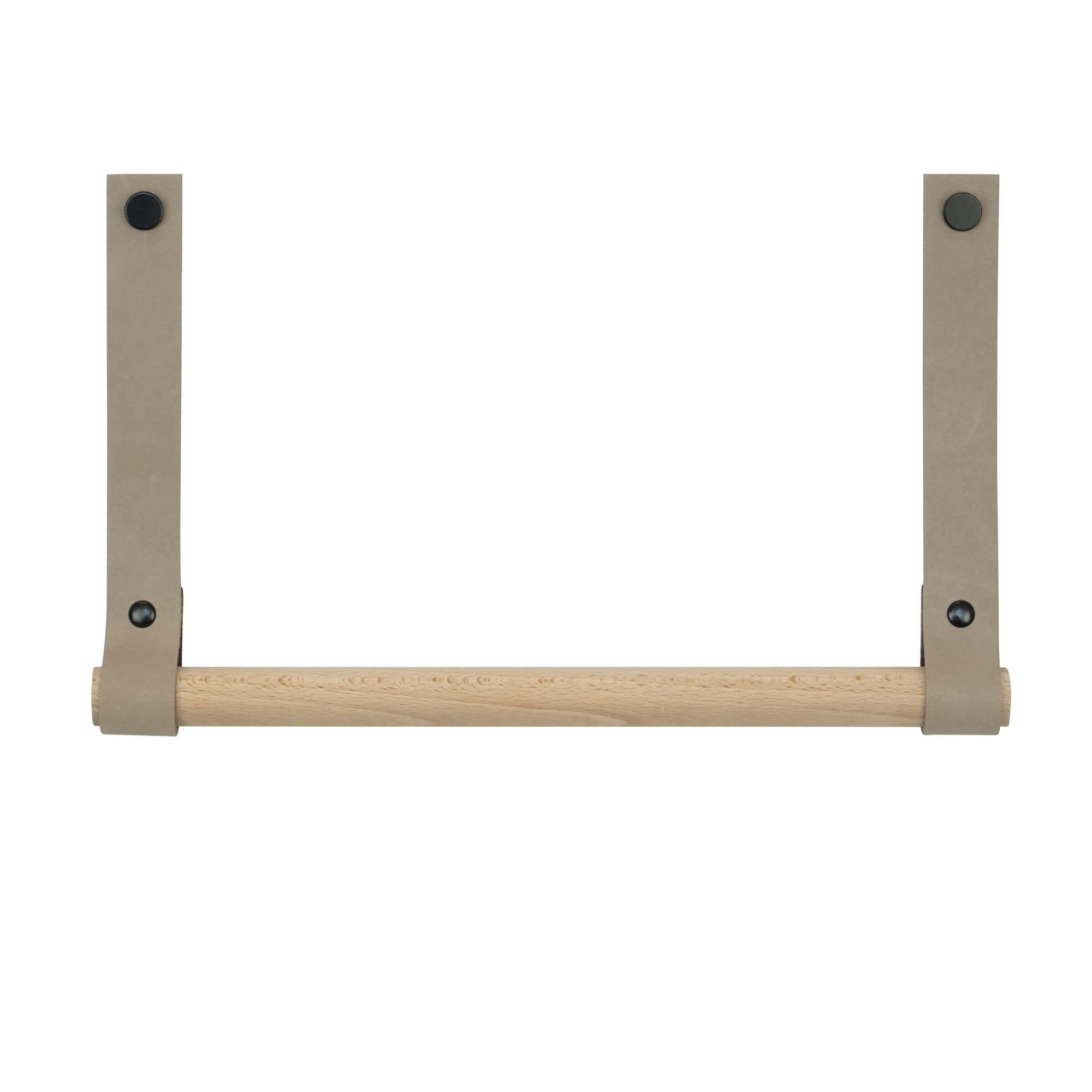 Leren keukenrolhouder (roldrager: rondhout) Taupe