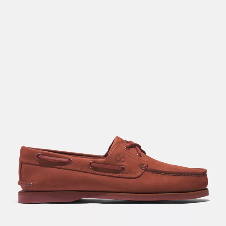 Chaussures bateau classique en cuir pour homme en rouge foncé