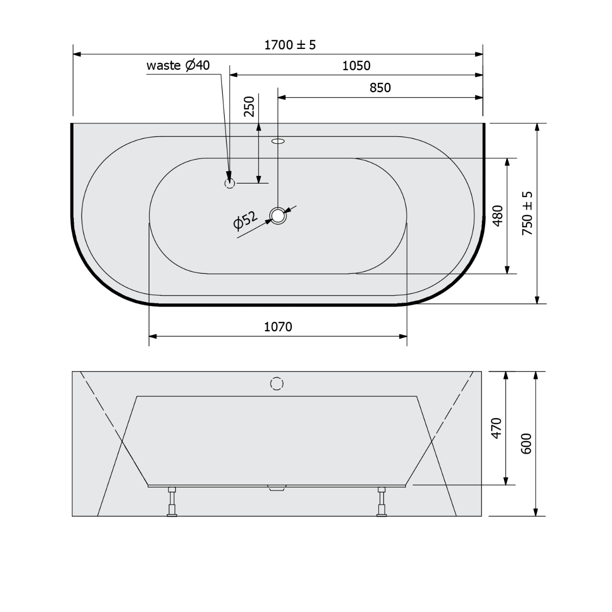Polysan Monolith ligbad 170x75x60cm wit