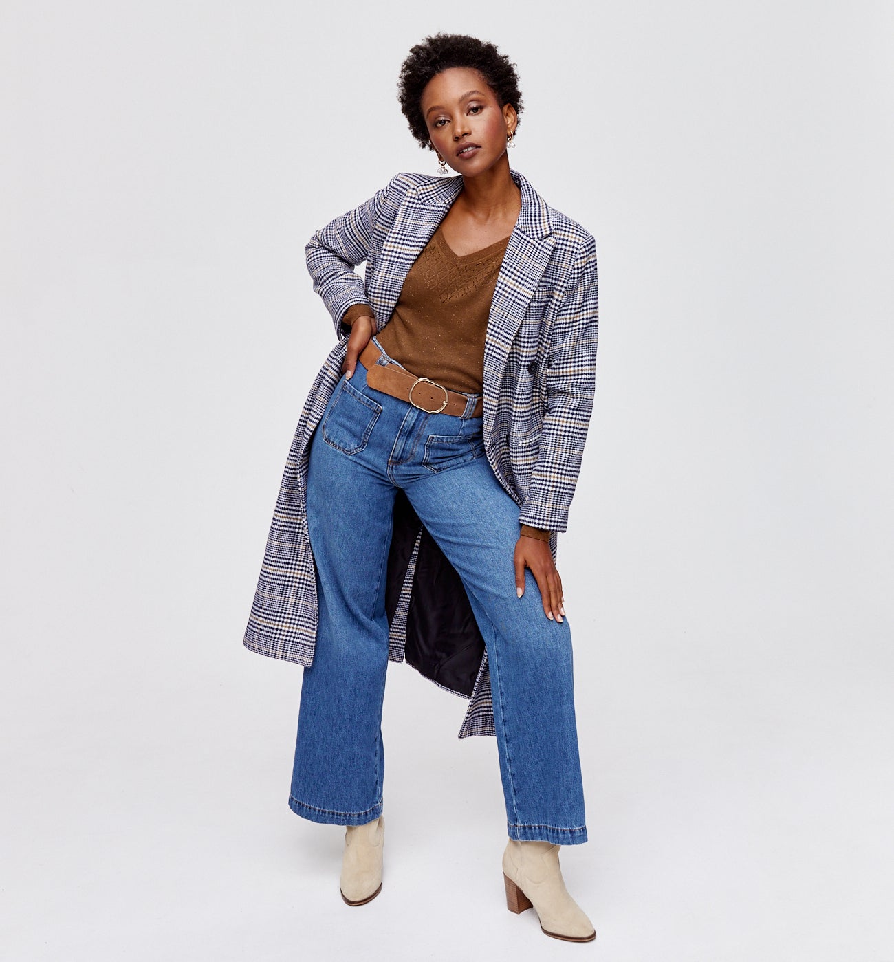 Pull fin irisé Femme - Marron