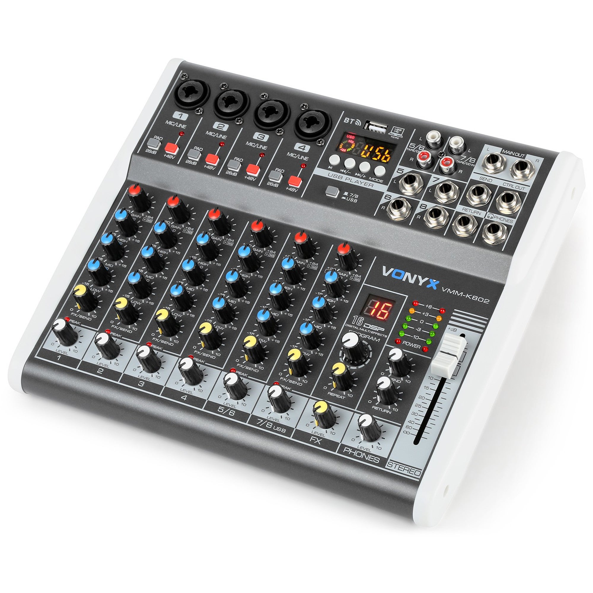 Vonyx VMM-K802 8-kanaals mixer met USB-interface