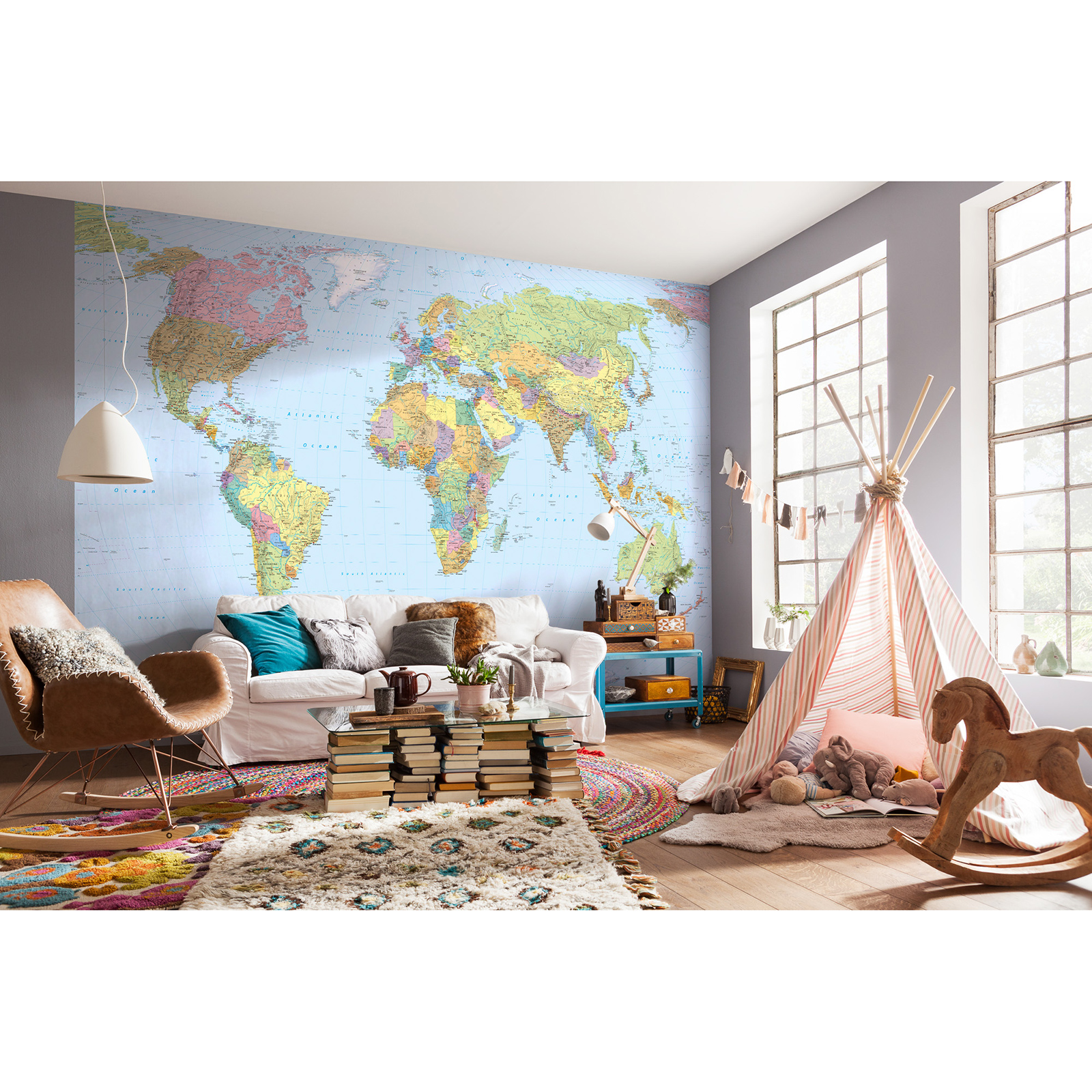 Vlies-Fototapete WORLD MAP - bunt - 368x248 cm