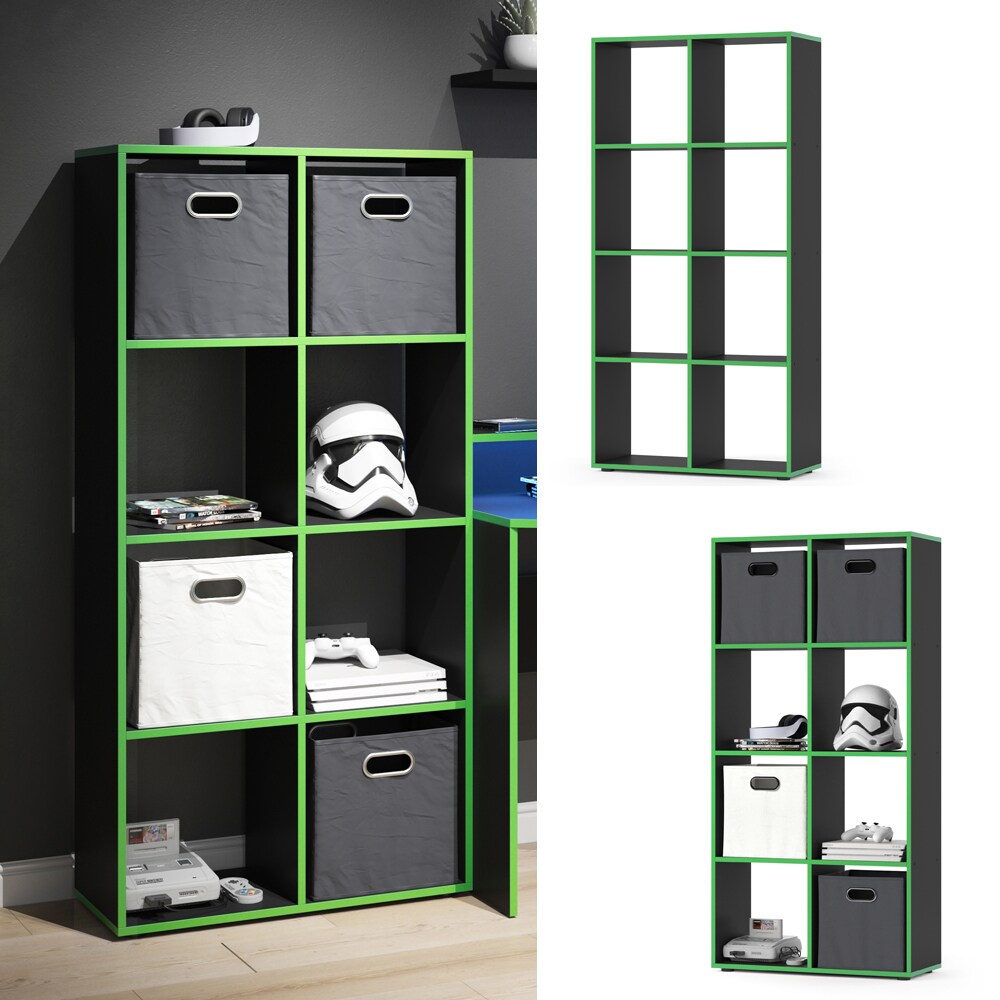 Vicco Raumteiler Standregal Bücherregal 8 Fächer Scutum Schwarz Grün Hochregal