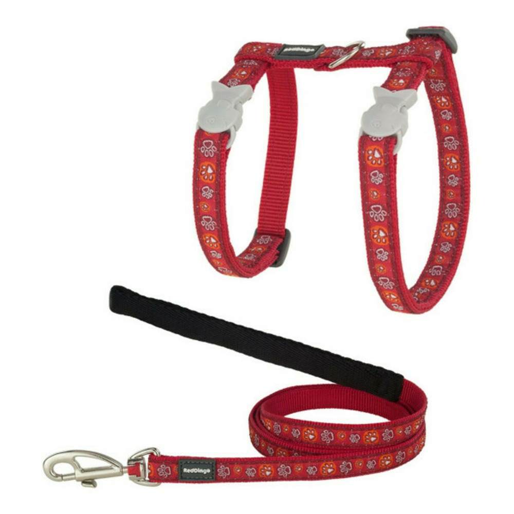 Harnais pour chat style rouge sangle empreinte d'animal