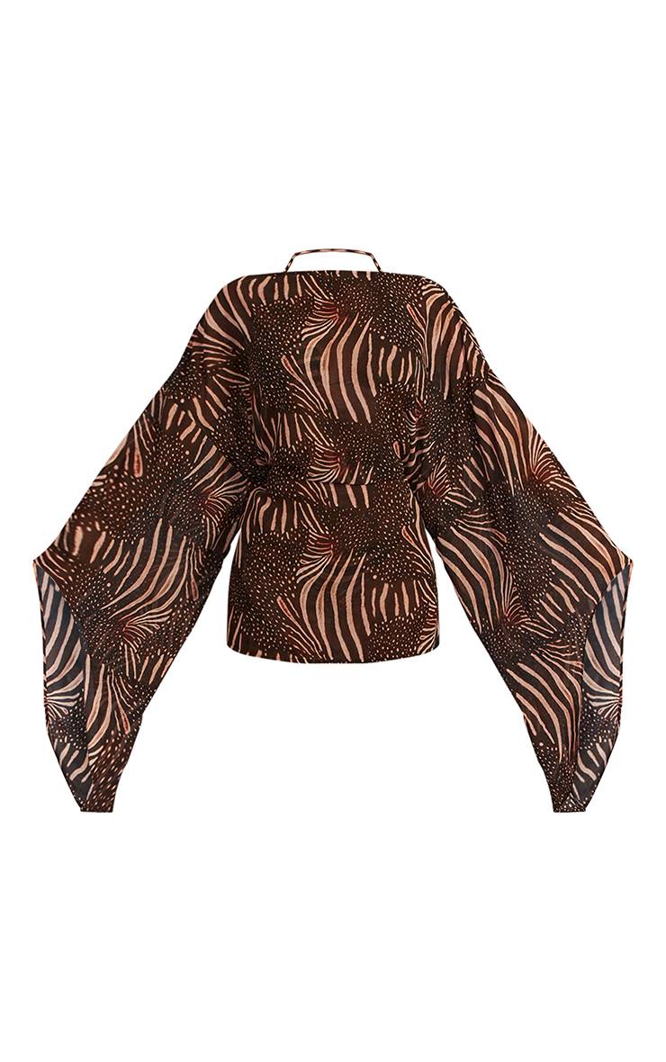 Marron Robe De Plage Mini À Manches Évasées Imprimé Animalier Mixte