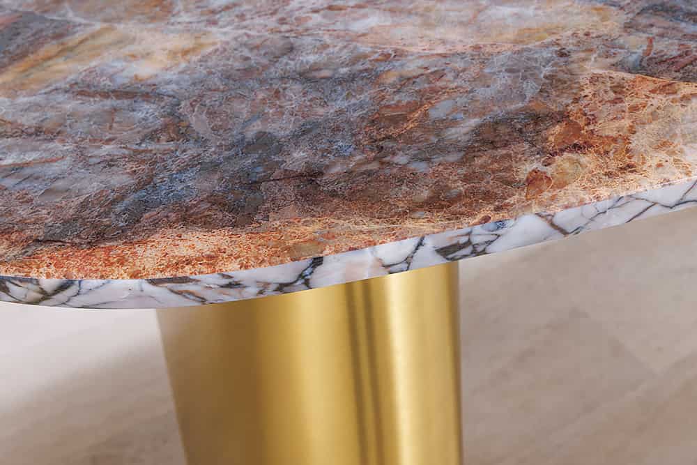 Design Esstisch ORGANIC 200cm grau weiß braun Naturstein Marmor Metall brushed gold