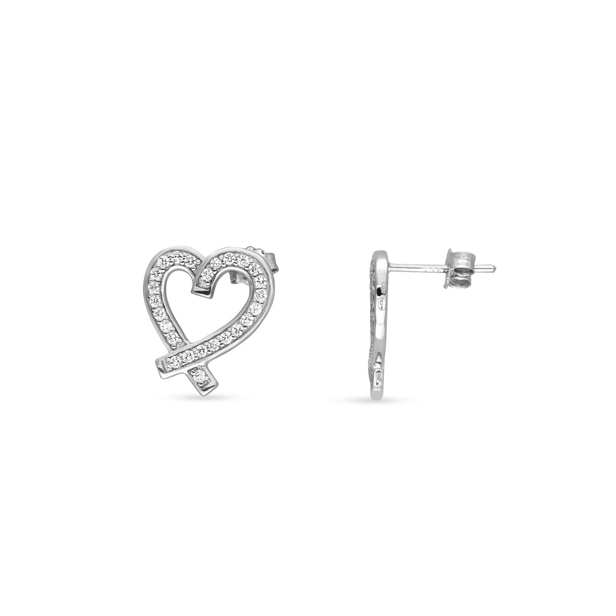 Boucles D'oreilles Argent Serti Coeur Fantaisie