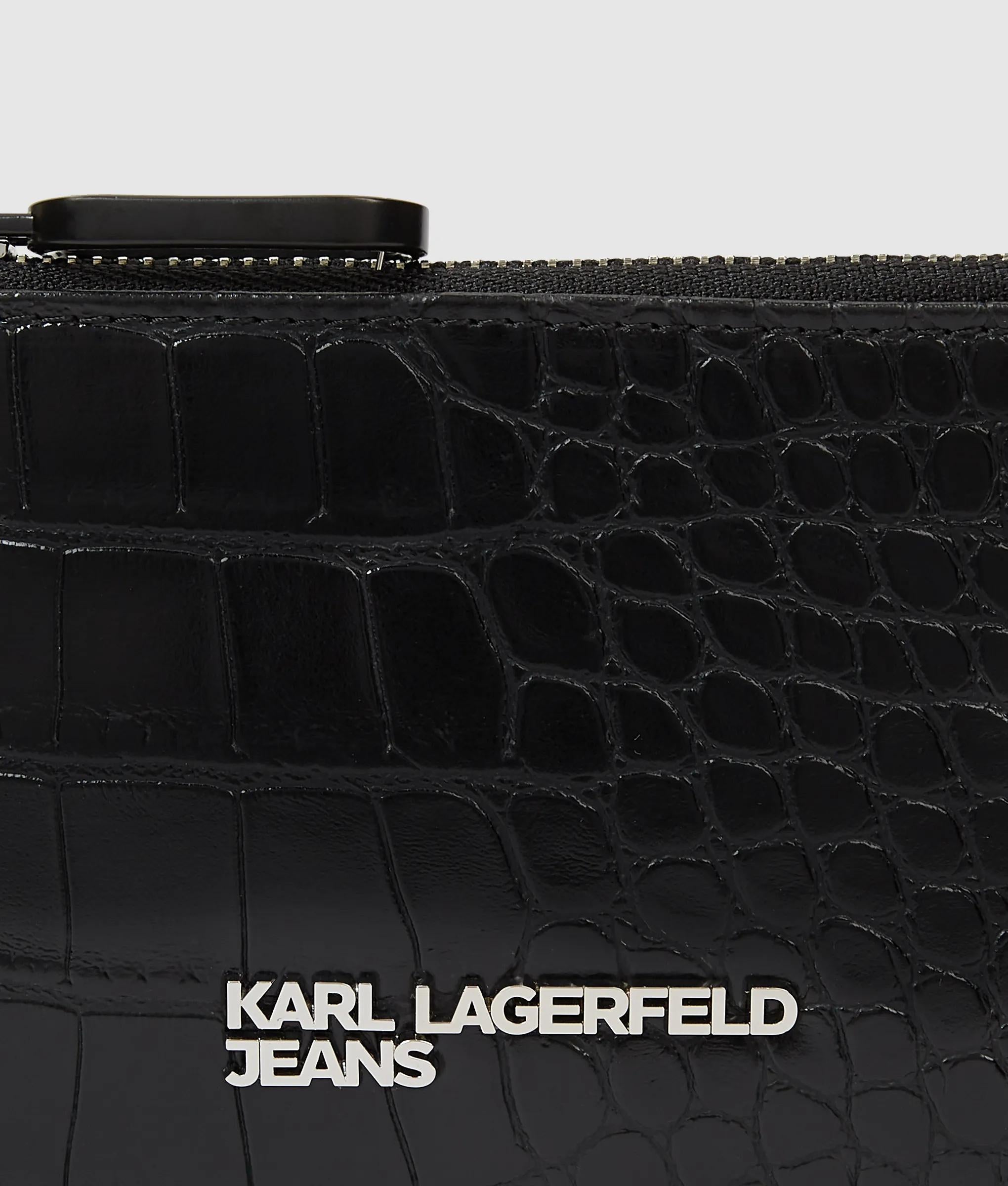 Kaarthouder in croco look met metalen logo
