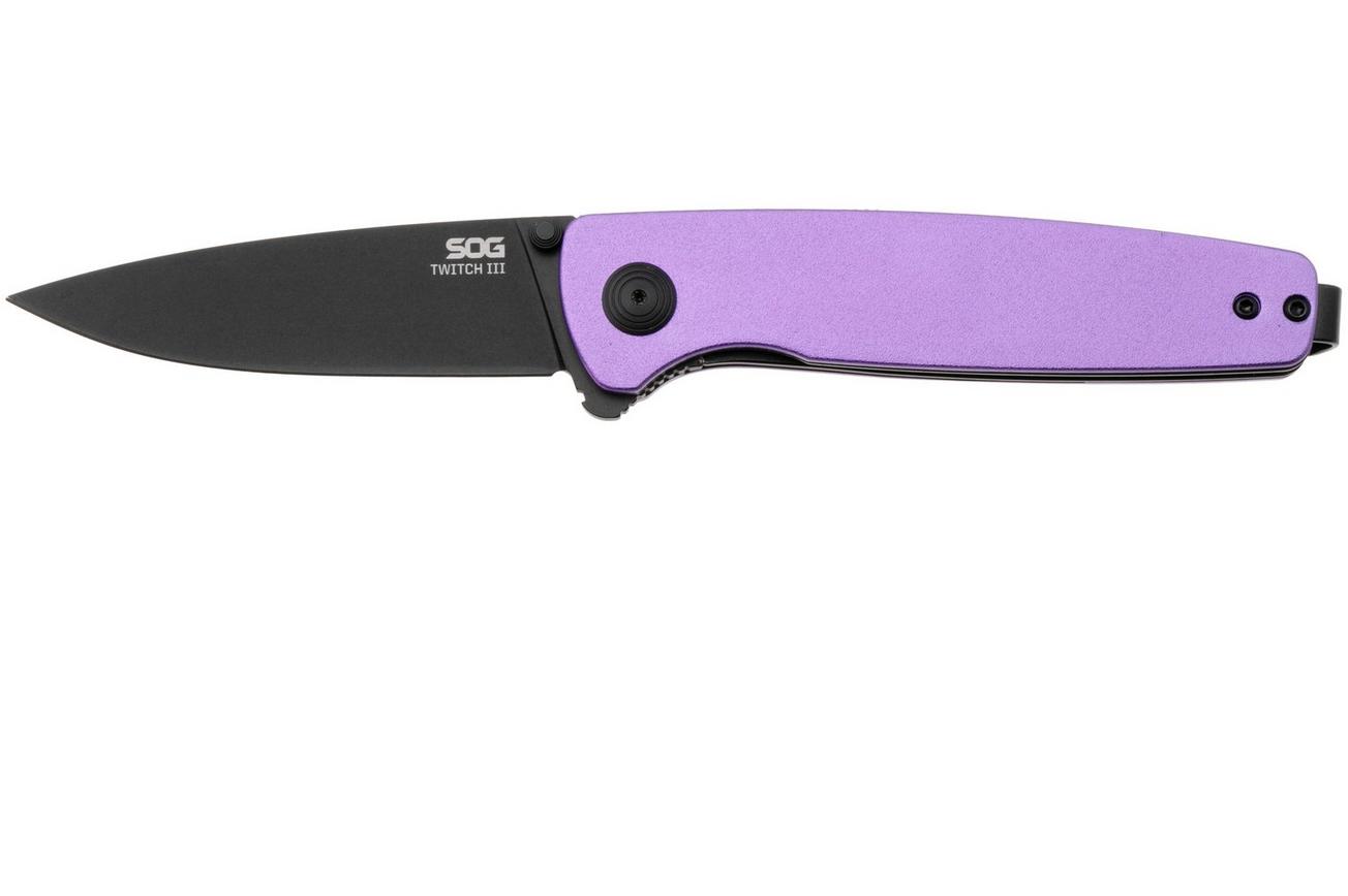 SOG Twitch III 11-15-06-43, Black 154CM, Purple Aluminum, Black Hardware zakmes