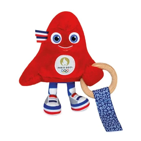 Mascotte Officielle JO 2024 Hochet avec anneau en bois   Rouge        de               Doudou et Compagnie