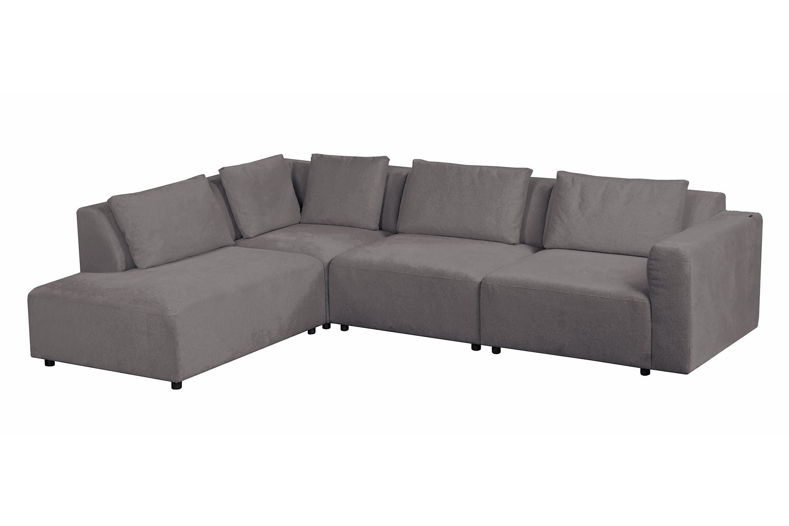 Cosmo hjørnesofa med ryggputer Oppsett 100. 3-seter med åpen ende venstre. Tekstil Fara Antrasitt med sorte ben