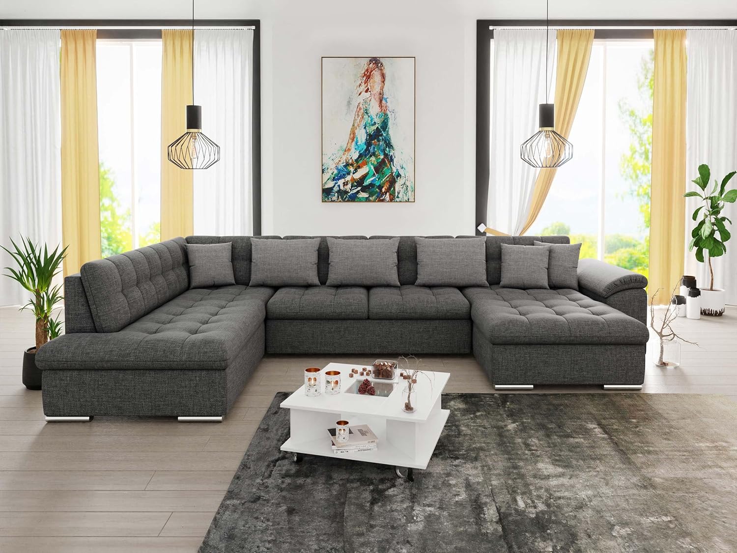 Mirjan24 Eckcouch Ecksofa Niko, Design Sofa Couch mit Schlaffunktion U-Sofa Große Farbauswahl Wohnlandschaft (Ecksofa Rechts, Lux 06 + Lux 06 + Lux 05)