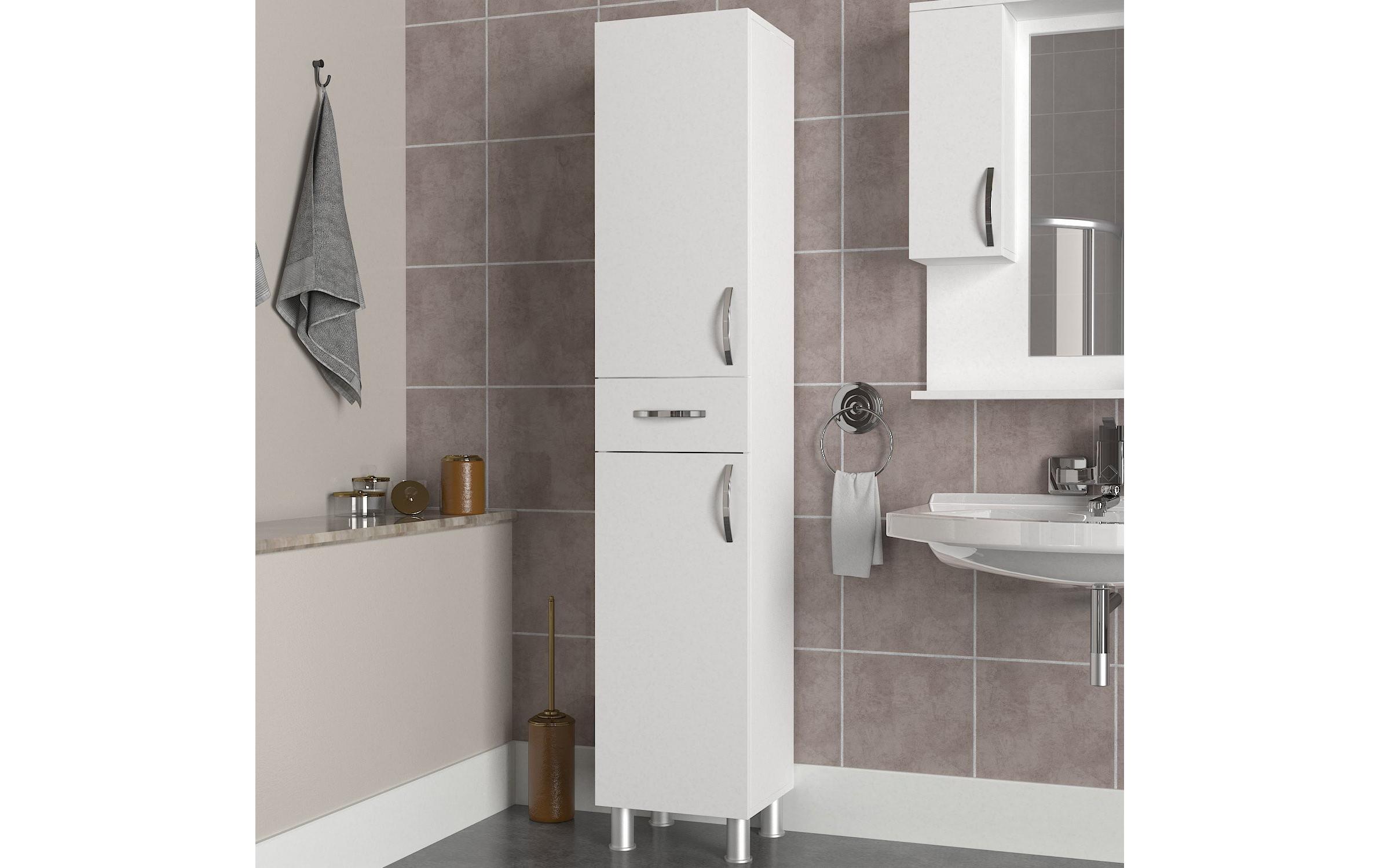Badezimmerregal Selin 35 x 179 cm, Weiss<br>Hochwertiger Badezimmerschrank