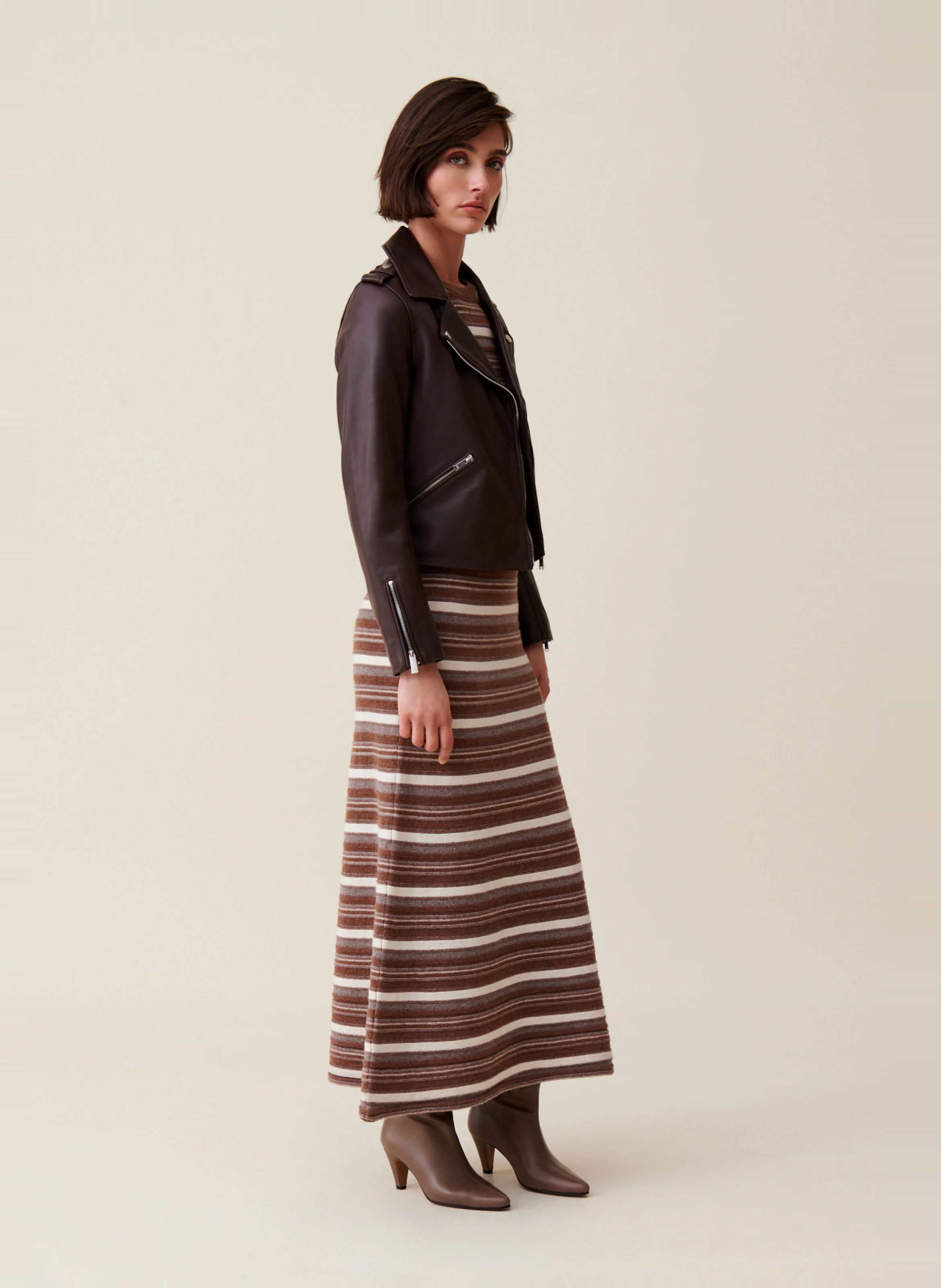 Veste en cuir ajustée | Marron