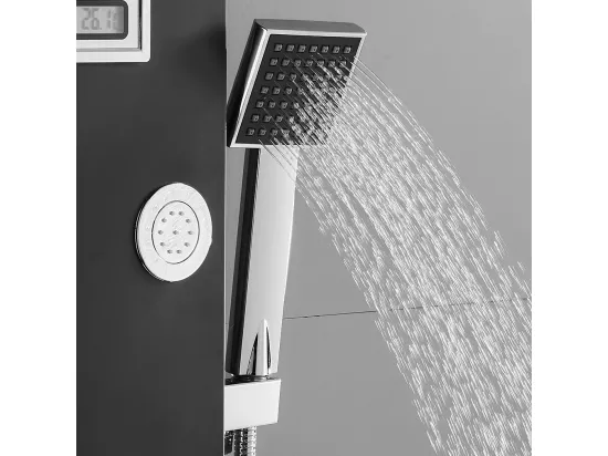 Panneau Colonne de Douche Hydromassante Noir Panneau de Douche Kit en Acier Inox avec 6 Grandes Buses Massants Ensemble de Douche avec Écran LCD