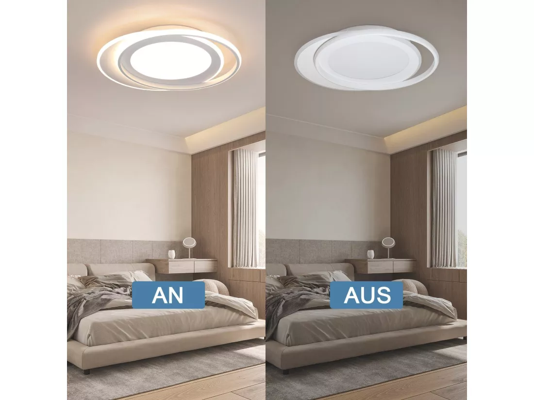 NETTLIFE Plafonnier LED Lampe de Salon Lampe avec Télécommande Chambre 66W Lampe de Cuisine Moderne Design Anneau 48,5 cm pour Salle à Manger Bureau