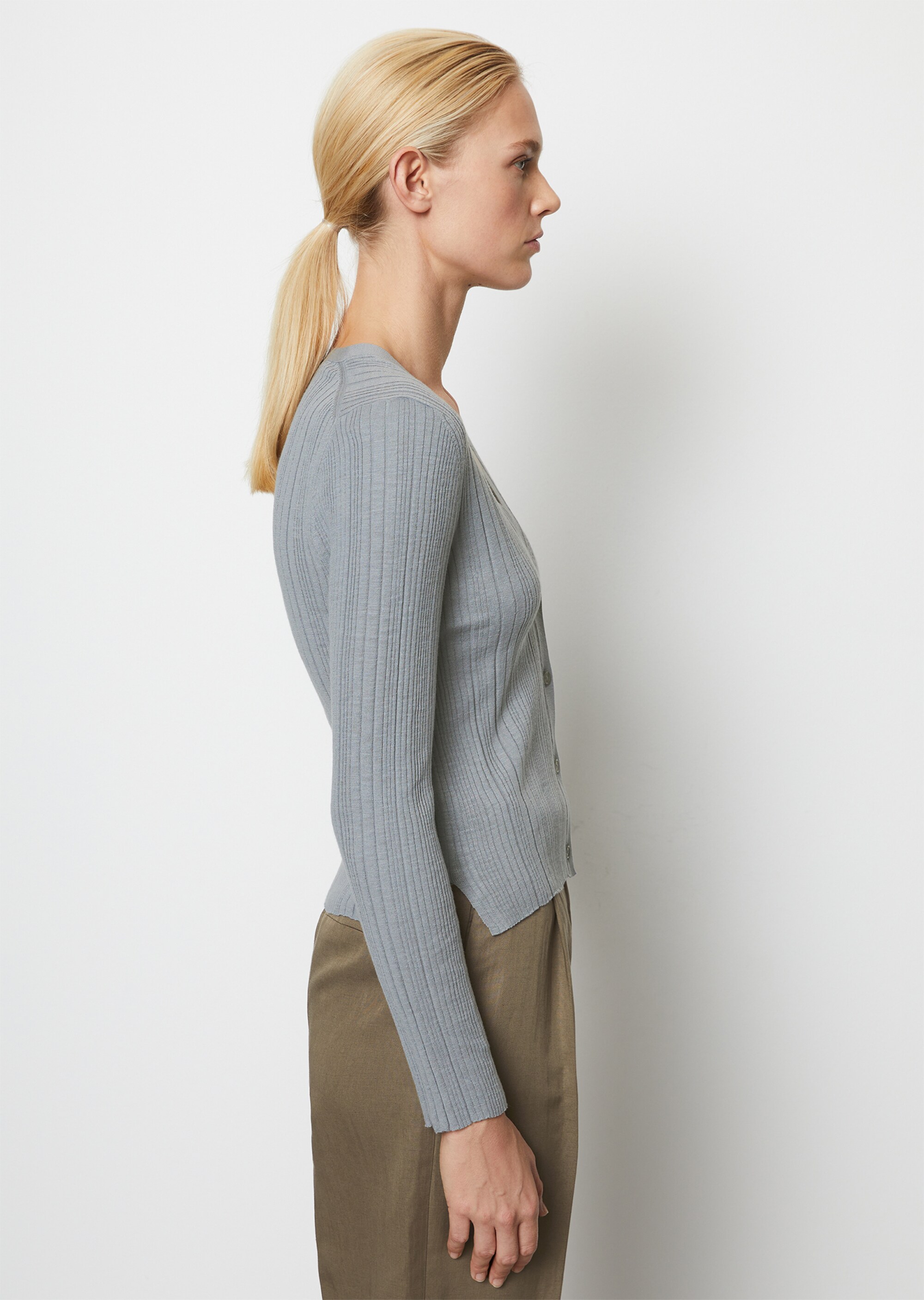 Rippstrick-Cardigan slim aus Organic Cotton-Leinen-Slub-Garn