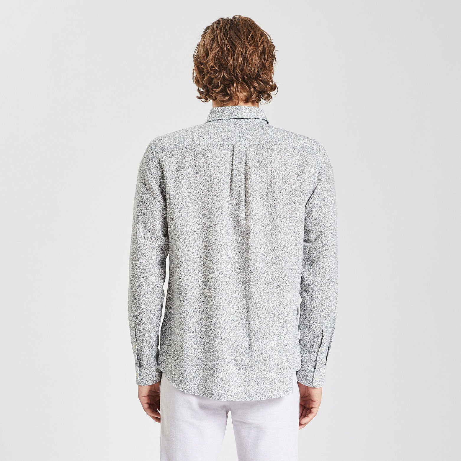 Chemise regular imprimé fleur coton lin Blanc