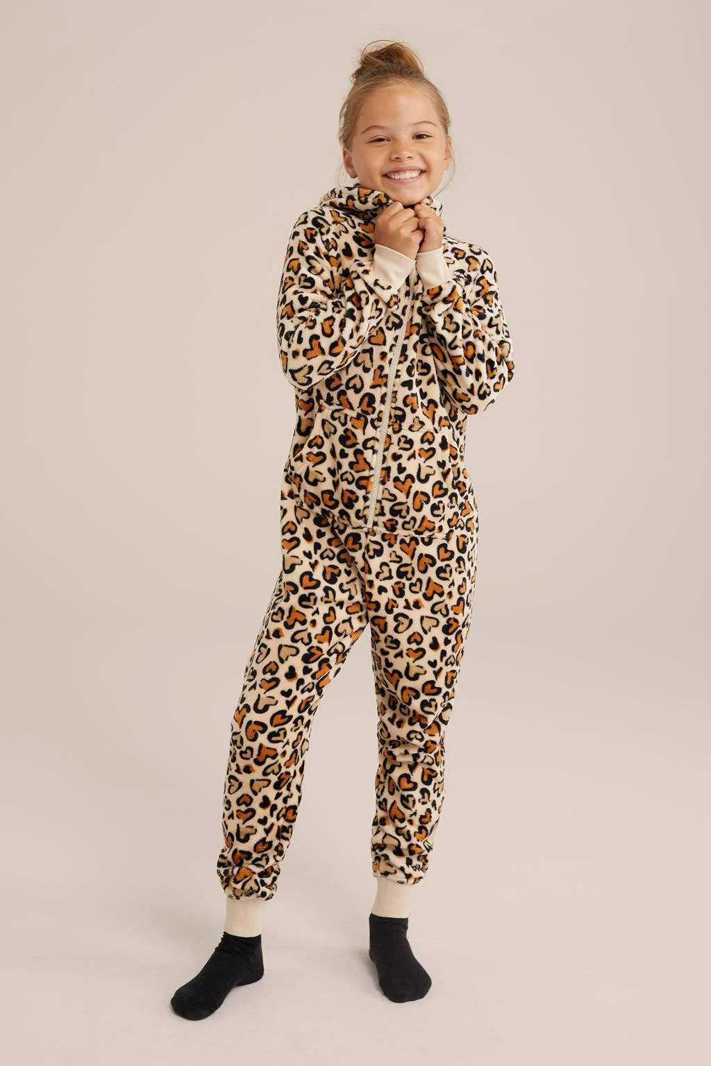 WE Fashion fleece onesie zand/zwart