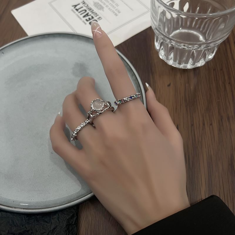 Lilafey - Set van 3: Maansteen / Strass / Legering Open Ring (Diverse Ontwerpen)