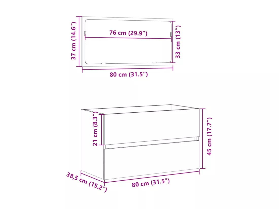 Meuble de salle de bain avec miroir chêne sonoma 80x38,5x45 cm